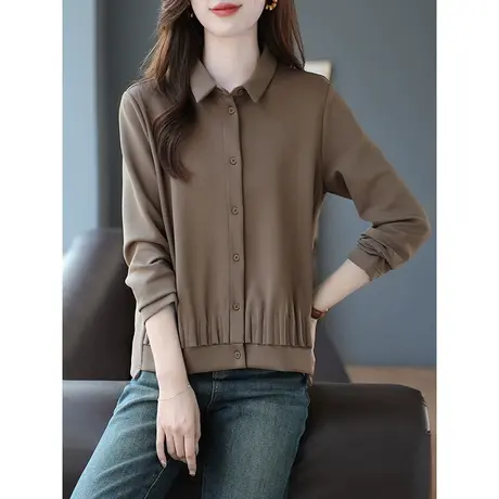 宝诗黎OL气质宽松长袖衬衫棉质小众衬衣2023秋季新款纯色休闲上衣商品大图