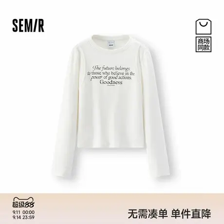 商场同款|森马长袖T恤女冬字母印花分割正肩修身2025新款简约上衣商品大图