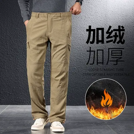 冲锋裤男防水防风保暖冬季厚款登山速干裤中年户外宽松多袋直筒裤商品大图