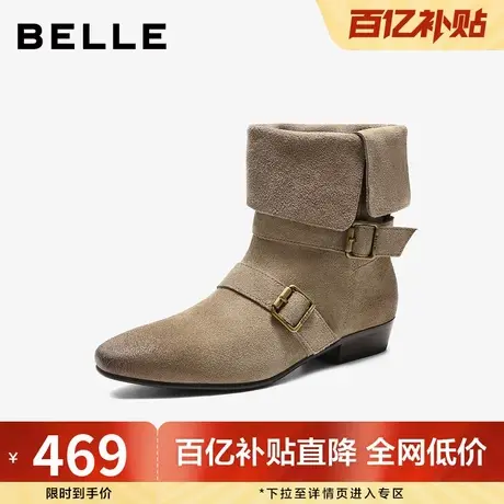 百丽女鞋复古显瘦时装靴子女冬季新款商场同款西部中筒靴BFB62DS5图片