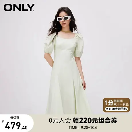 【买5免1】ONLY奥莱夏季新款时尚法式U型领泡泡袖收腰连衣裙女图片