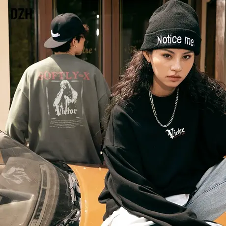 情侣重磅卫衣男圆领秋季长袖上衣2023新款男士外套学生打底衫内搭商品大图