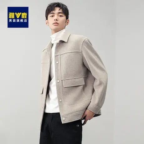雅鹿夹克男2023年春季新款潮流衬衫式茄克翻领休闲毛呢工装外套男商品大图