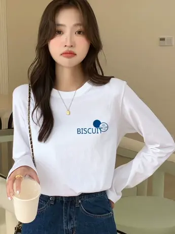 白色德绒仿棉长袖t恤女2023新款秋冬季洋气减龄内搭打底衫上衣服商品大图