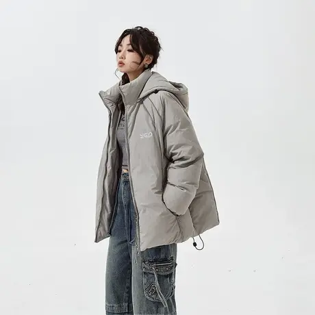 YEP纯色连帽羽绒服女加厚冬季外套2023新款宽松工装保暖派克服图片