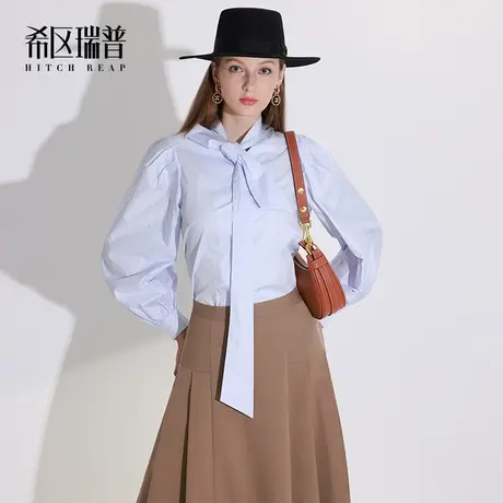 希区瑞普法式设计飘带领衬衫2023新款女秋季减龄百搭通勤长袖上衣商品大图