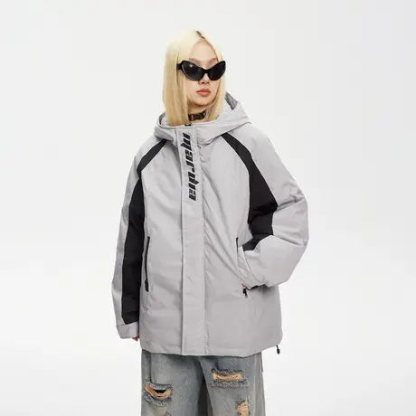 复古拼接棉服女冬季夹棉连帽外套2023新款宽松oversize棉衣图片