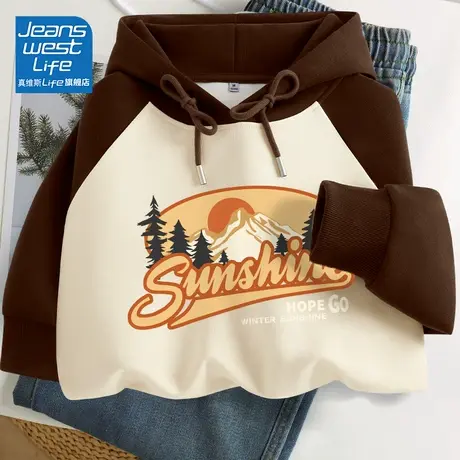 真维斯LIFE美式慵懒chic插肩袖连帽卫衣秋季新款2023oversize外套商品大图