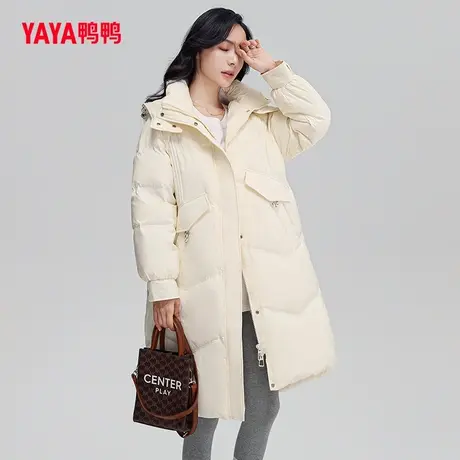 鸭鸭羽绒服女中长款2022年冬季新款连帽韩版宽松休闲时尚外套J图片