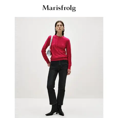 【商场同款】玛丝菲尔火龙果色圆领修身显瘦羊绒针织衫女商品大图