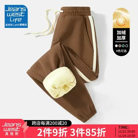 真维斯LIFE咖色加绒裤子女冬季2022新款束脚卫裤美式休闲运动裤M图片