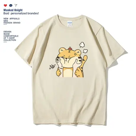 夏季纯棉短袖男t恤潮牌港风ins宽松趣味老虎印花情侣装学生半袖商品大图