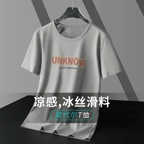 莫代尔短袖t恤男装2024新款夏季冰丝速干凉感半袖圆领体恤上衣服商品大图