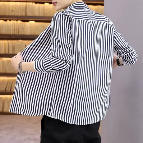 2025年新款男款长袖条纹衬衫男士轻熟风痞帅青少年男生秋装薄衬衣商品大图