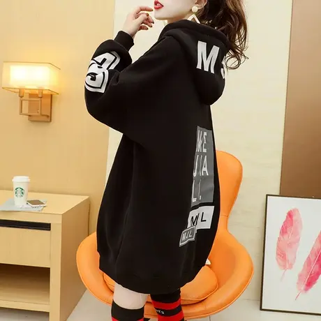 加绒加厚连帽卫衣女中长款2024春季新款宽松洋气百搭oversize外套商品大图