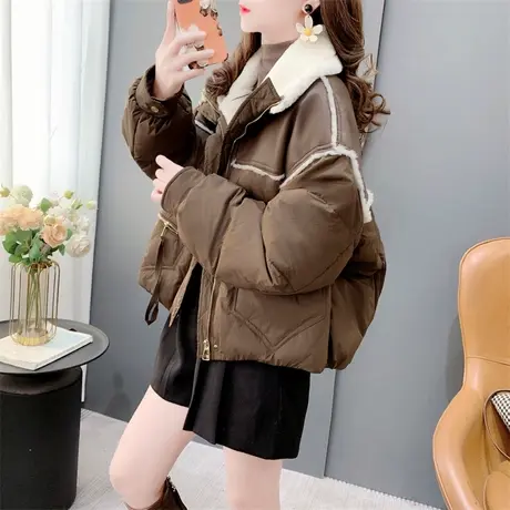 韩系毛毛领加厚棉衣外套女2023冬季新款宽松洋气百搭保暖棉服上衣图片