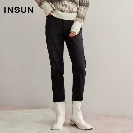 恩裳冬季棉质黑色百搭直筒裤图片