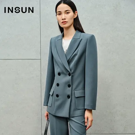 INSUN恩裳线上专选秋季戗驳领双排扣西装外套商品大图
