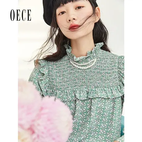 oece气质碎花衬衫春秋新款女装甜美设计感法式长袖上衣商品大图