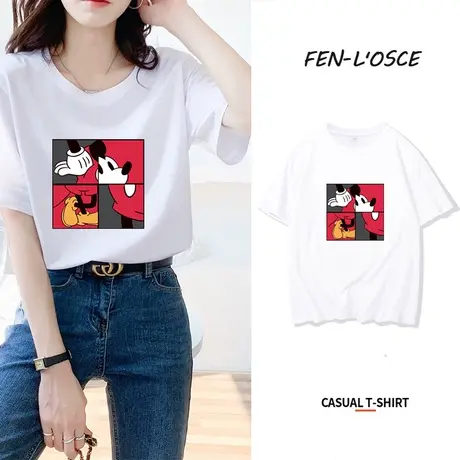 纯棉短袖t恤女2023年夏季新款学生情侣装上衣宽松大码卡通体恤潮商品大图