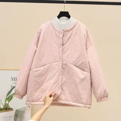 糖果色韩版棉衣棉服圆领设计感2023冬短款轻薄夹棉羽绒棉服外套女图片