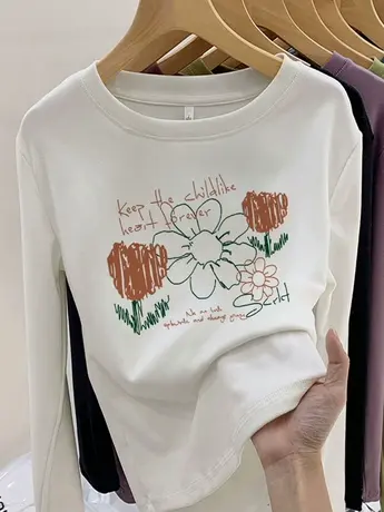 春秋装白色仿棉长袖t恤女2023新款冬季加绒保暖内搭打底衫上衣服商品大图