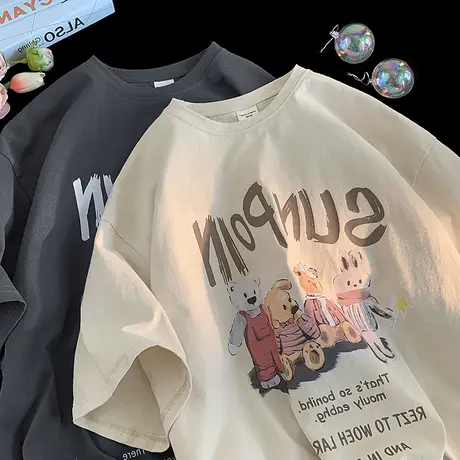 胖mm大码oversize潮牌t恤女ins宽松短袖欧美高街头风半袖上衣夏季商品大图