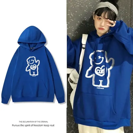 国潮别致连帽卫衣女秋冬oversize加绒新款卡通宽松大码上衣ins潮商品大图