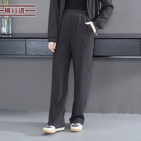 2025春季新款简约时尚松紧腰阔腿加厚纯色长裤女宽松休闲下装大码图片