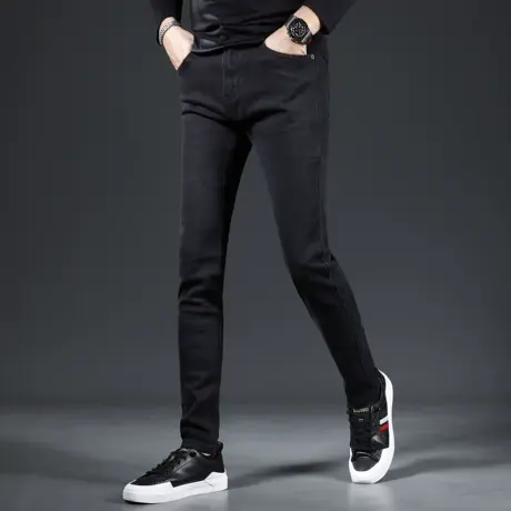 2023新款秋季牛仔裤男款修身小脚裤黑色潮流弹力男士牛仔裤春秋款商品大图