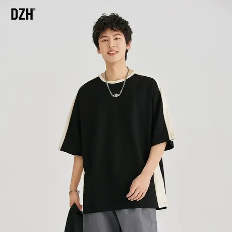 男生黑色短袖t恤男美式重磅半袖上衣宽松男装2023新款体恤衫百搭商品大图