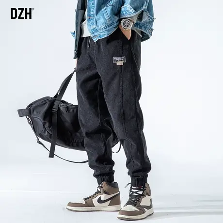 男士黑色华夫格裤子男春夏ins潮美式宽松束脚裤新款运动休闲长裤商品大图