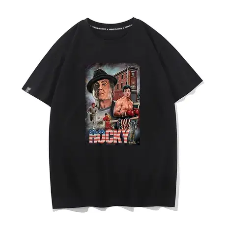 秀洛史泰龙硬汉人像周边电影明星同款衣服夏季纯棉短袖宽松T恤男商品大图