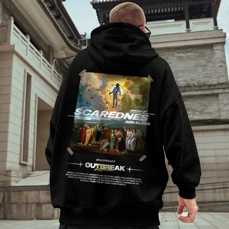 秋冬款高街卫衣男潮ins连帽潮牌加肥加大码男装潮流加绒加厚外套图片