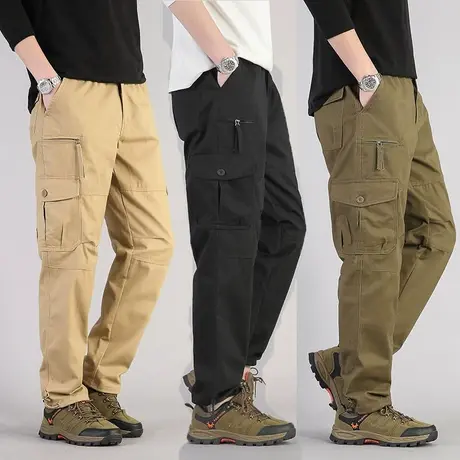 运动裤男春季纯棉耐磨宽松束脚休闲长裤秋冬多袋裤男加绒厚款裤子商品大图