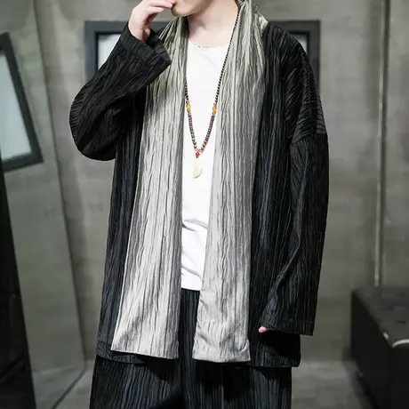 秋冬季中长款风衣男宽松休闲中国风男装丽丝绒上衣复古大码潮外套图片