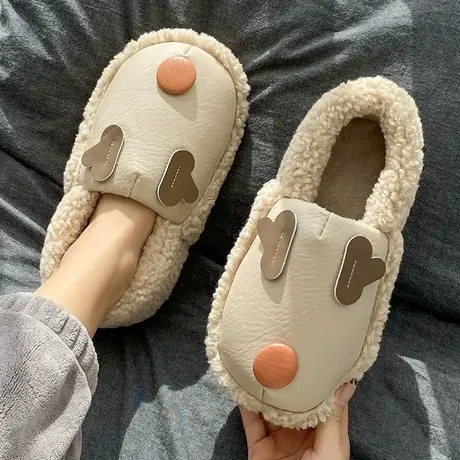 防水棉拖鞋女冬季时尚可爱卡通小鹿情侣居家室内加绒包跟保暖棉鞋商品大图