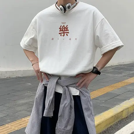 短袖t恤男宽松ins港风时尚个性潮流痞帅简约百搭印花网红国潮半袖商品大图