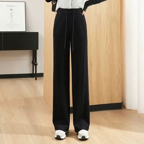 加绒拖地直筒裤女秋冬2023新款松紧高腰垂感显瘦休闲长裤阔腿裤子商品大图