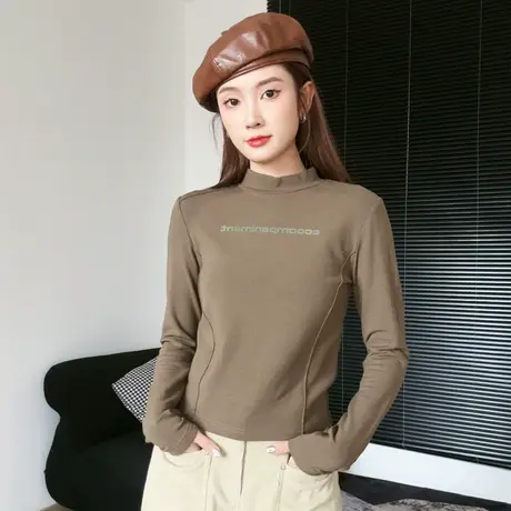 好看洋气的半高领内搭打底衫2023新款女秋冬高级感小个子短款上衣商品大图