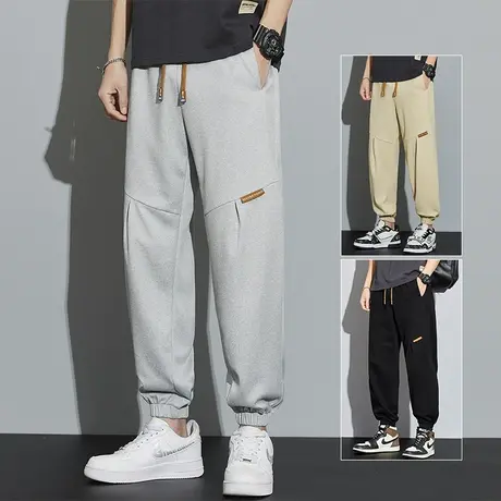 秋季纯色褶皱拼接休闲裤男士束脚2023年新款运动卫裤男裤子春秋款商品大图