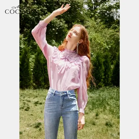 missCOCOON法式衬衫女2023新款春季季小众设计感温柔风蝴蝶结上衣商品大图