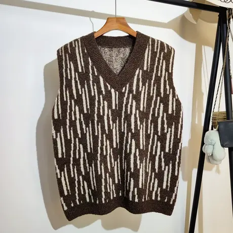 针织马甲女秋冬新款韩版宽松v领中长款无袖坎肩毛衣马夹外套加厚图片