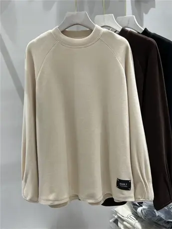 2023新款欧货宽松洋气大版贴布双面德绒卫衣T恤女秋冬打底衫上衣图片