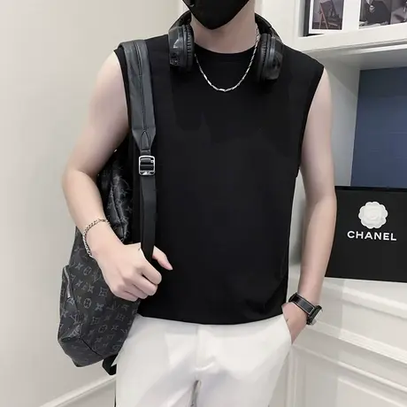 2023夏季男士背心t恤坎肩汗衫无袖潮流纯色潮牌个性运动时尚百搭商品大图