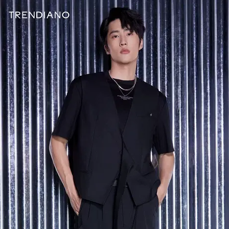 TRENDIANOT官方男装秋季新款假两件短袖T恤男士商品大图