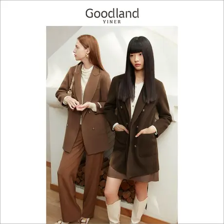 *Goodland女装2022冬季新款高级感羊绒混羊毛双面呢大衣外套商品大图