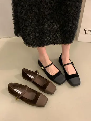 蕾拉法式玛丽珍鞋软皮2024新款日系复古春季绒面方头配裙子单鞋商品大图