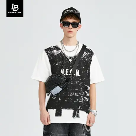 Lilbetter男士短袖t恤美式复古t恤街头潮流上衣新款半袖宽松体恤商品大图