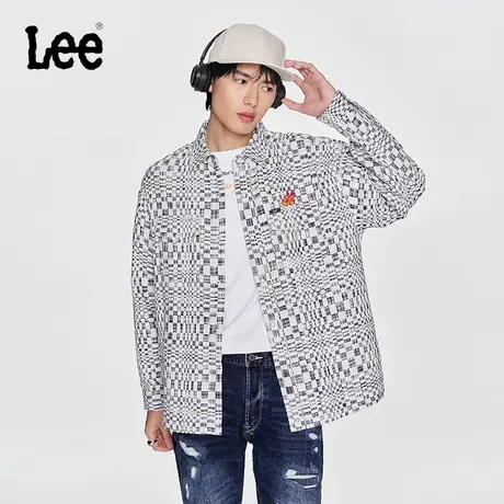 Lee商场同款24春季新品101+舒适版白色翻领男格子长袖衬衫休闲潮图片